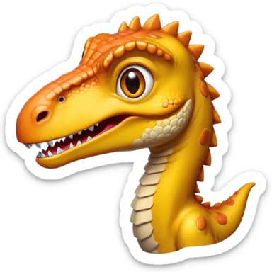 Cinematic Cute Velociraptor Portrait Emoji, Head tilted playfully with a mischievous grin, featuring a compact, agile form with bright, sparkling eyes and a slightly curved snout full of playful charm, Simplified yet irresistibly adorable features, highly detailed, glowing with a warm, inviting prehistoric glow, high shine, affectionate and lively, stylized with a touch of whimsical dinosaur mischief, soft glowing outline, capturing the essence of a mischievous yet endearing Velociraptor that seems as if it could dart out of the screen into your arms! sticker