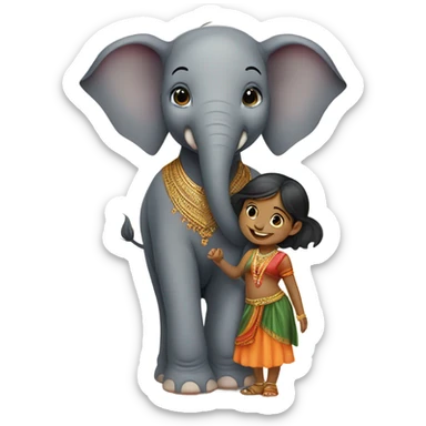 Baby elephant with Indian girl  sticker