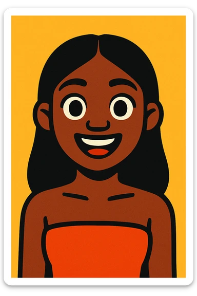 black girl memoji, black hair, tube top, vibrant toon style sticker