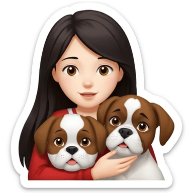 Girl with dark long hair loving on white boxer sticker