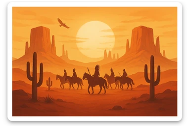 Make me a symmetrical background image based on the image with the addition of native american indian silhouettes in the background sticker