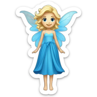 A blond fairy with long blue dress and big blue wings sticker