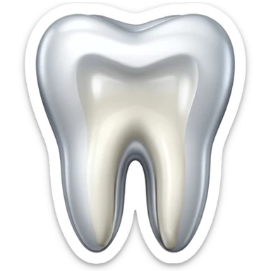 human tooth emoji, smooth chrome ceramic-metal texture, clean medical luxury aesthetic, isolated on white, no face sticker