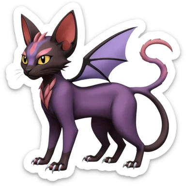 Black edgy Noivern-Noibat-Purloin-Torracat-Sphynx-Lykoi-Caracal-cat-Fakemon-fusion-hybrid-creature sticker