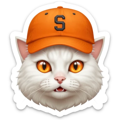furious white cat with orange baseball hat on  sticker