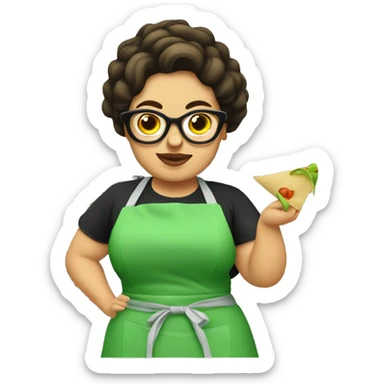 mexican chubby lady green apron  with glasses cooking tacos sticker