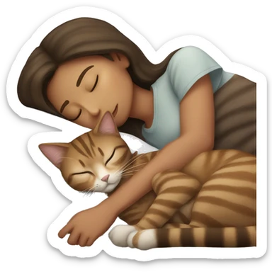Brunette girl sleeping with a brown tabby cat sticker