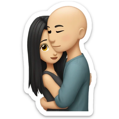 Young Bald black boy kissing young Asian girl with long black hair  sticker