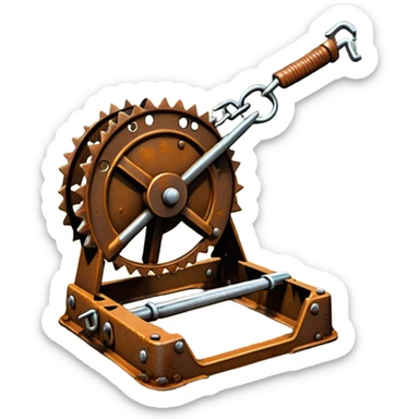 Realistic rusty bear trap open on forest ground, sharp metal jaws, detailed steel texture, natural lighting sticker