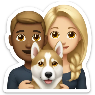 French Couple and One golden beige  Husky siberian  sticker