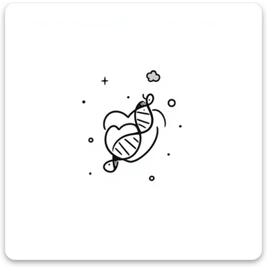 Hand-drawn DNA strand with heart element, representing sexual health testing and care sticker