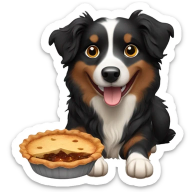 Small black australian shepherd dog eating pie  sticker