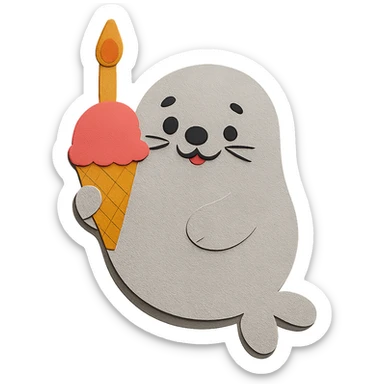 Make the background transparent, keeping the chubby seal with confetti in paper-craft style unchanged. sticker