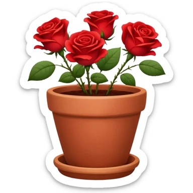 flower pot with red rose flowers sticker