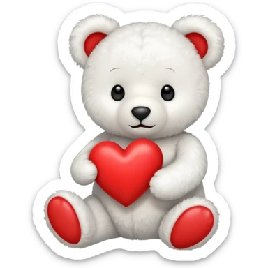 white teddy bear hold red heart sticker