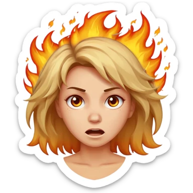 Woman with hair on fire freaking out with stress sticker