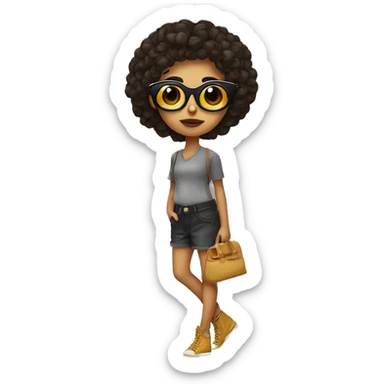 Chica crespa con lentes pie morena y maquillandose sticker