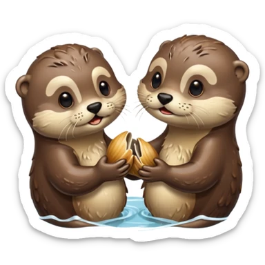 two otters fighting over a clam sticker