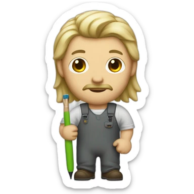 Man painter with a mid long withe hair with no moustache and with a pen in his hand sticker