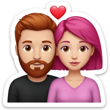 👩🏼‍❤️‍👨🏽 Something like this, but make the guy more lighter and give the girl a bit more red hair like ginger style make the guy have dark brown hair, same with the beard and add her in the middle top don’t forget the pink heart in the middle above us sticker