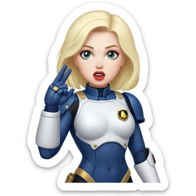 woman space marine in bodysuit salutes tongue out sticker