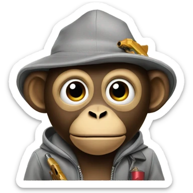 Monkey with a hoodie and a toy gun and hat sticker