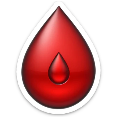 single blood drop emoji sculpted from dark liquid metal, glossy surface, dramatic reflections, futuristic minimal 3D style, isolated on white sticker