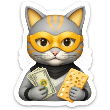 robber emoji with money cheese cat sticker