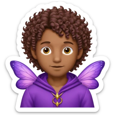 Male Fairy brown skin curly hair and purple handsome sticker