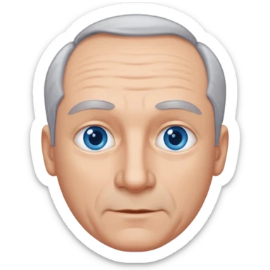 Middle aged man with receding grey hair and no beard, blue eyes sticker