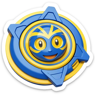 happy smiling Beyblade spinning top with a cute face sticker
