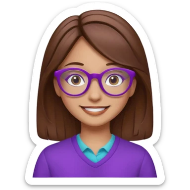 a girl with brown hair that is long and wears purple glasses sticker