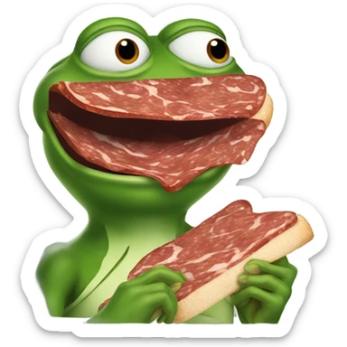 heart eyes emoji but as pepe the frog eating a salami sticker