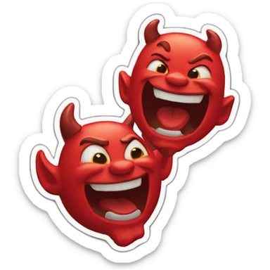 A combination of a laughing sticker and a devil sticker. sticker