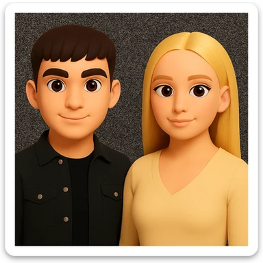 Make the people in the image stand slightly farther apart from each other, preserving the original style and background. sticker