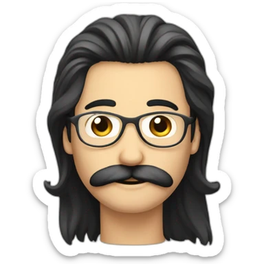 very very long dark straight hair men with mustache and round glass sticker