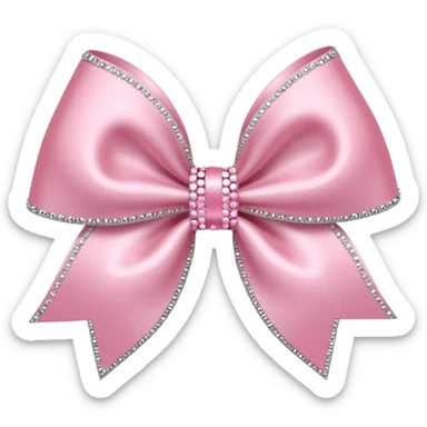 Cutesy pink bow emoji. Shiny baby pink satin ribbon. It's silver glitter sparkles on it. Shiny with rhinestones and shadowed to look three-dimensional sticker