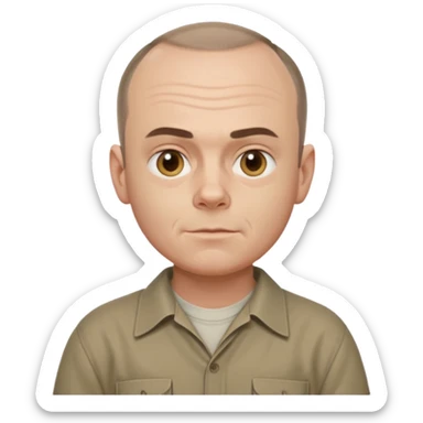 Carl from Sling Blade, full body, 3/4 angle, detailed facial features, Apple-style emoji sticker