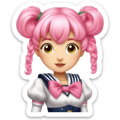 Sailor Chibi Moon a girl with pink hair, shaped rabbit buns, in a pink Sailor guardian outfit sticker