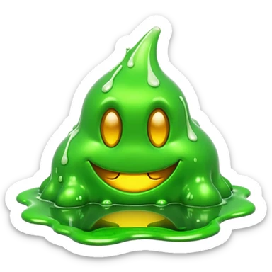 3D render of Green Ooze Puddle, toxic waste aesthetic, neon green bubbling liquid, caution yellow metal, industrial warning texture, Apple emoji style, isolated on white background --v 6.0 sticker