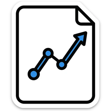 sheet of paper with a blue upward-trending stock chart line, clean icon style sticker
