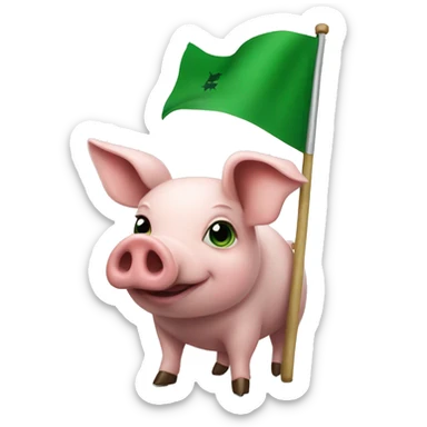 Pig holding a green flag with a P on it  sticker
