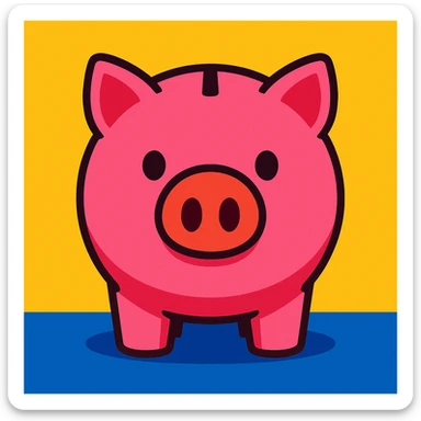 cute pink piggy bank with a round snout and a classic coin slot, bright highly saturated cartoon style, facing forward sticker