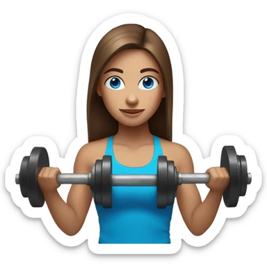 girl with long brown hair,  bright blue eyes, lifting weights sticker