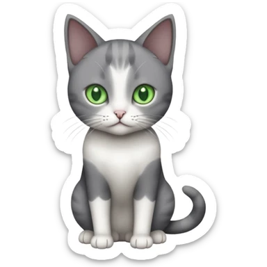 full body small short hair dark grey and white cat with green eyes sticker