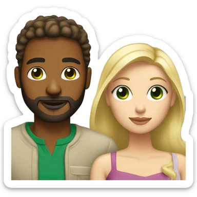Man brown skin beard kissing woman white skin green eyes blonde hair sticker