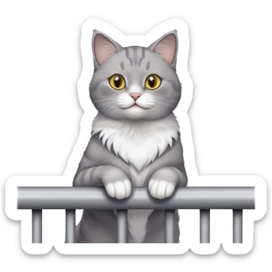 grey cat on a balcony railing sticker