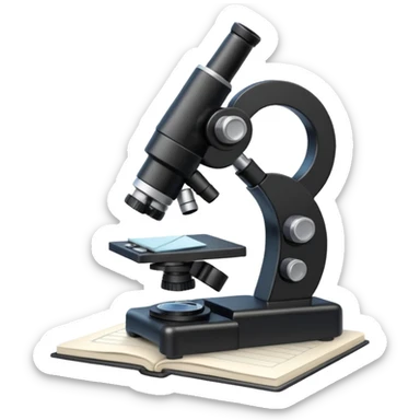 microscope next to a notebook sticker