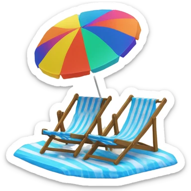 Beach umbrella with two beach chairs and a beach ball facing the sea sticker