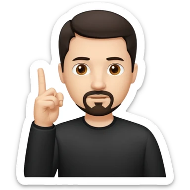 White man with short dark hair and goatee and neutral expression with middle finger.  sticker